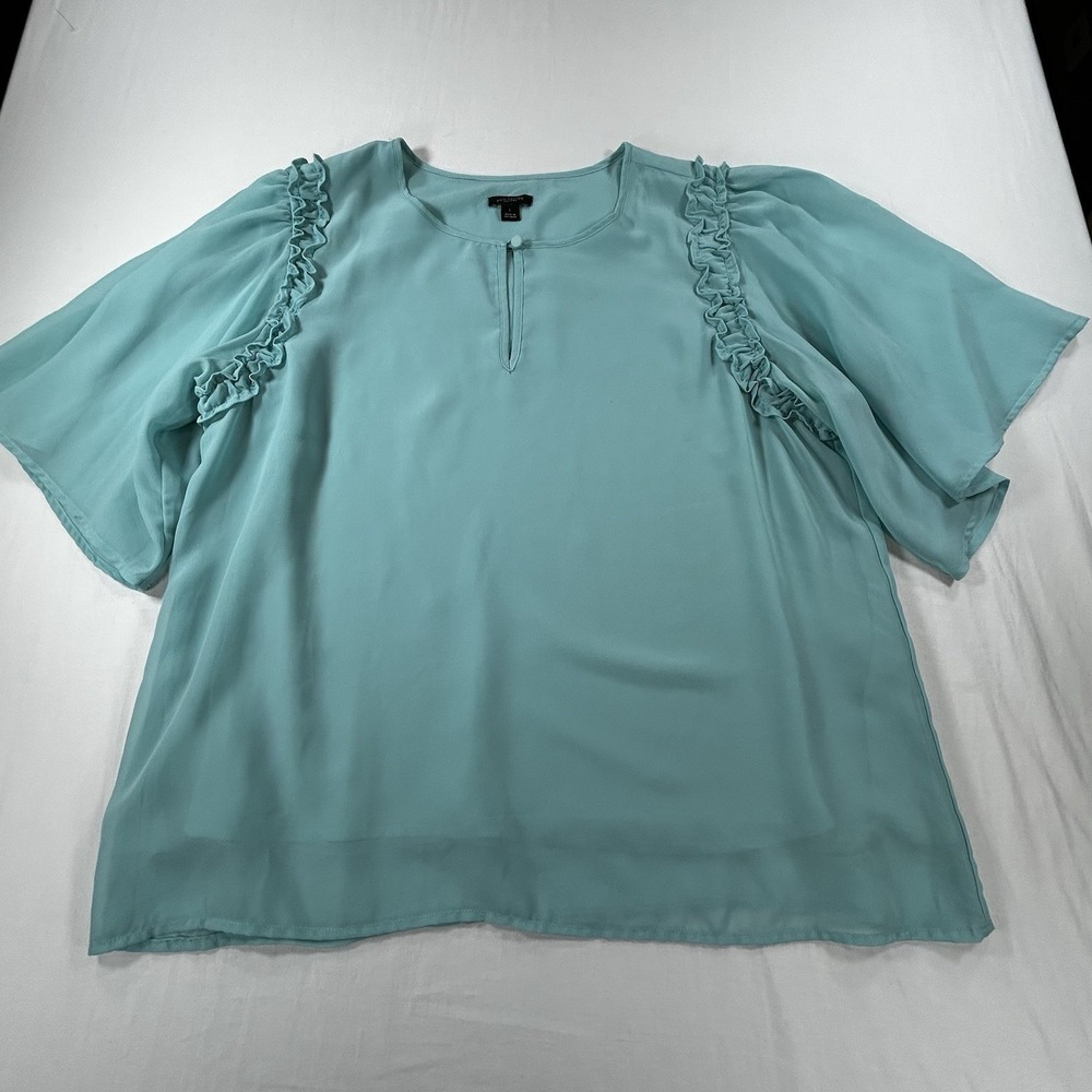 Ann Taylor Factory Women's L Light Blue Flutter Sleeve Blouse Top Lined Flaws